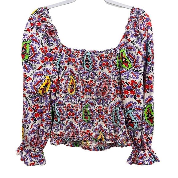 RHODE Purple long sleeve square neck smocked Alicia top size medium m - Picture 8 of 13